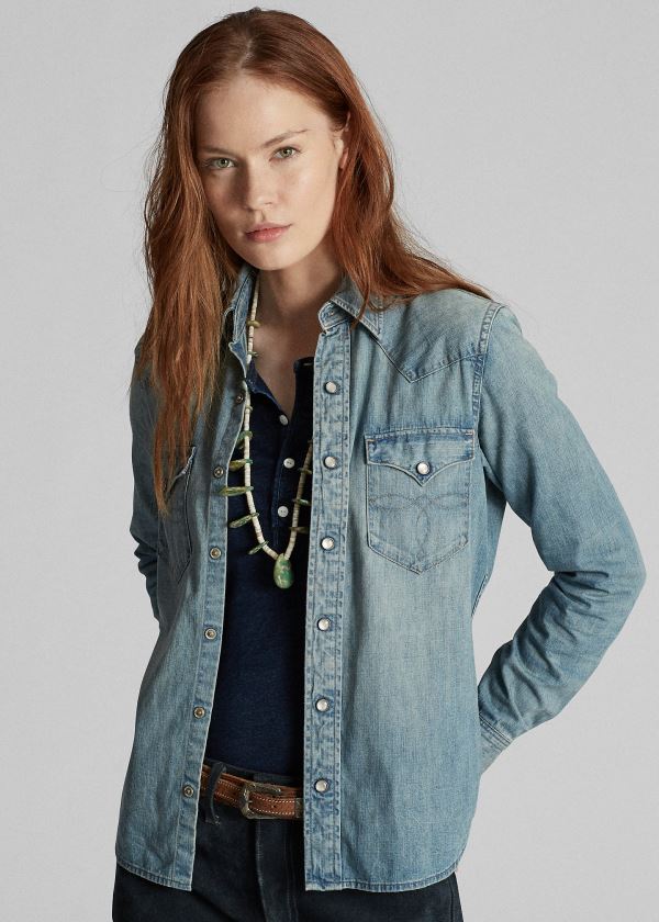 Women's Ralph Lauren Denim Western Shirts | 418579DPU